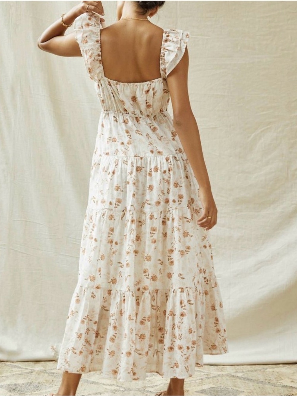 Anthropologie Rosie Cottage Core Cream Cotton Maxi Dress Floral Print Medium - Picture 4 of 17